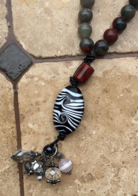 CUSTOM WOVEN BEADED NECKLACE WITH ZEBRA MOTIF FOCAL BEAD