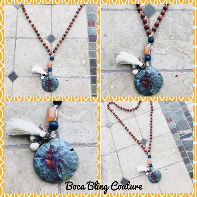 CUSTOM WOVEN BEADED RAKU SAND DOLLAR NECKLACE 