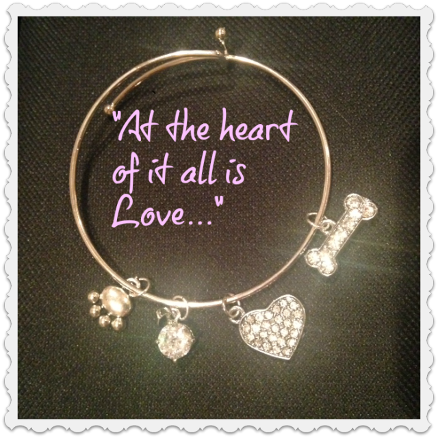 Expandable Sterling Silver Bangle Crystal "At the heart of it all is LOVE" 